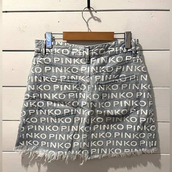 PINKO  All-Over Logo Denim Mini Skirt – size US 6 - Picture 7 of 9